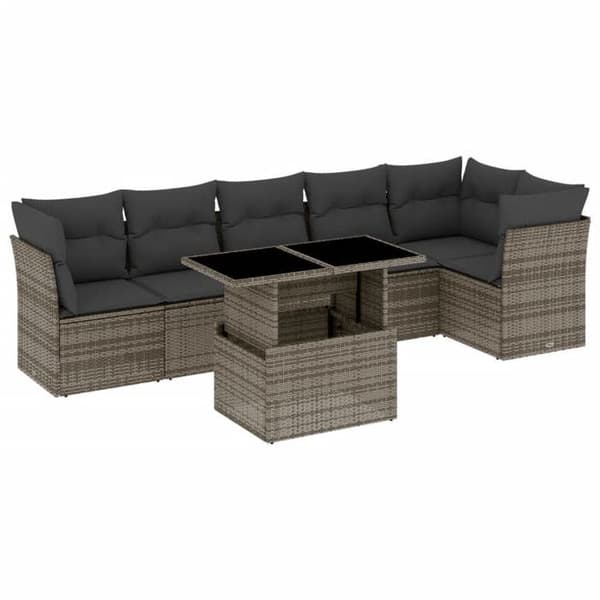 Maison Exclusive - Trädgårdsmöbler med kuddar 7 delar grå flätad resin