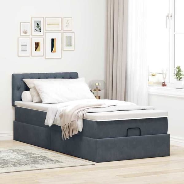 Maison Exclusive - Ottomansängram och madrass grå mörk 90x200 cm sammet mörkgrå, vit