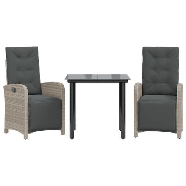 Maison Exclusive - Bistro-set 3 delar med ljusgrå kuddar i flätad resin