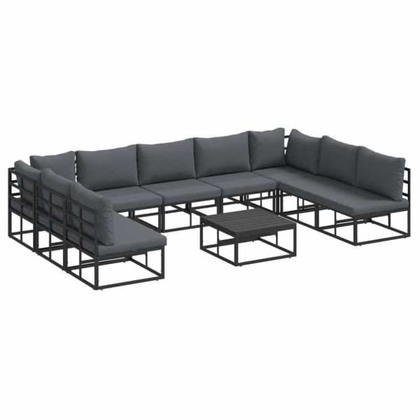 Maison Exclusive - 10-delars trädgårdsoff-set i svart aluminium