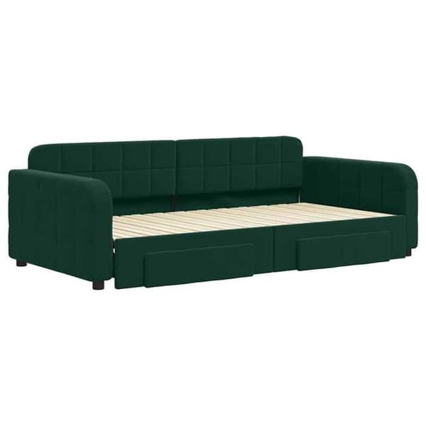 Seng i dag - EKSKLUSIV HUS - 100x200 cm - sovesofa - 2 skuffer - grøn velour