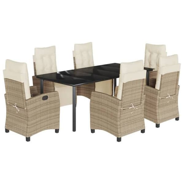 Maison Exclusive - Trädgårdsset med matbord och kuddar 7 delar beige polyrotting