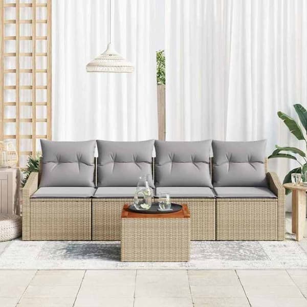 Maison Exclusive - 5-delars trädgårdsoff-set i beige och ljusgrå polyrotting