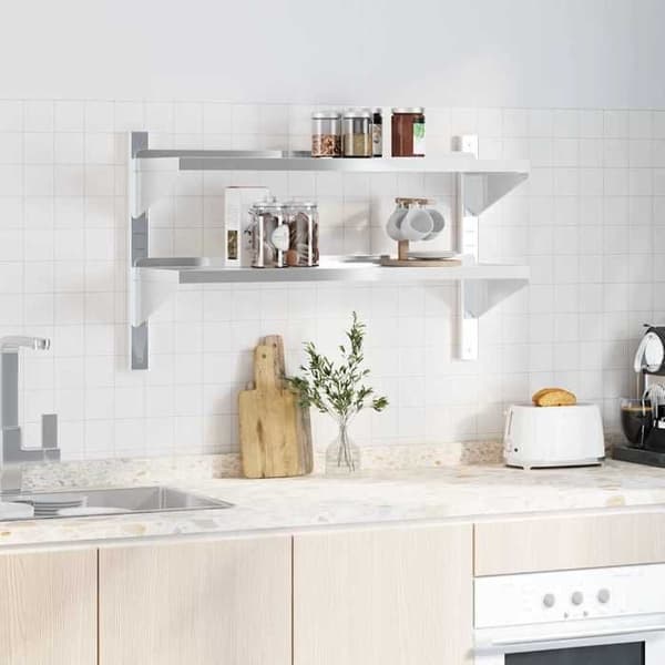 Væghylde - EKSKLUSIV HUS - 2 niveauer - 100x30x60 cm - Rustfrit stål - Sølv Silver