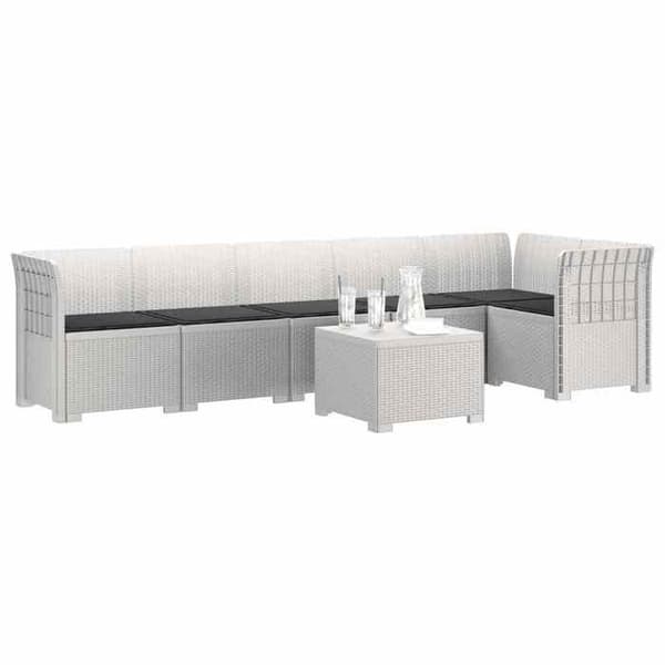 Maison Exclusive - Trädgårdssoffa 6 Platser med Kuddar Rattanlook PP Vit