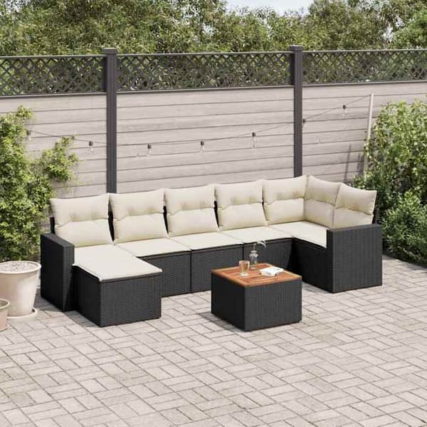 Maison Exclusive - 8 dele havegruppe med sorte puder i flettet harv