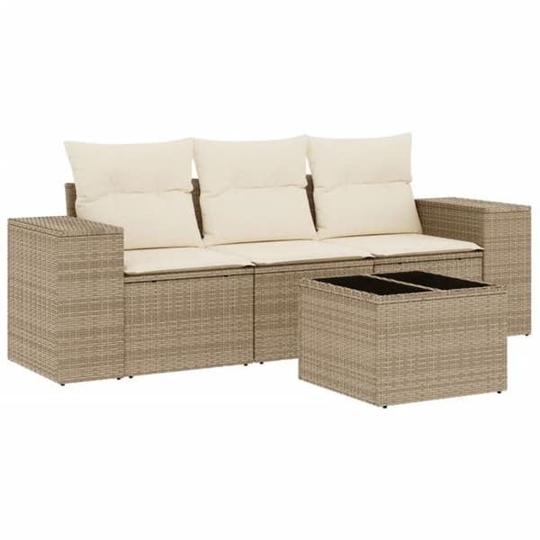 Maison Exclusive - Trädgårdsmöbler med kuddar 4 delar beige flätad resin