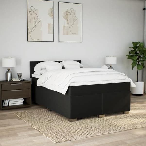 Maison Exclusive - Sengebund med lameller og madras Sort 140x190 cm Stof