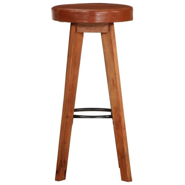 Maison Exclusive - Barstolar set om 2 i äkta läder och solid akaciaträ