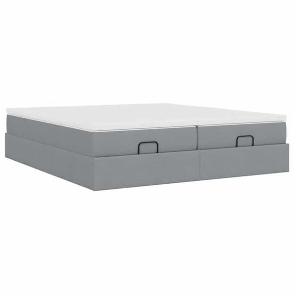 Sängram ottoman - 200x200cm - Ljusgrå - Förvaring under sängen - Mattan ingår ljusgrå, vit