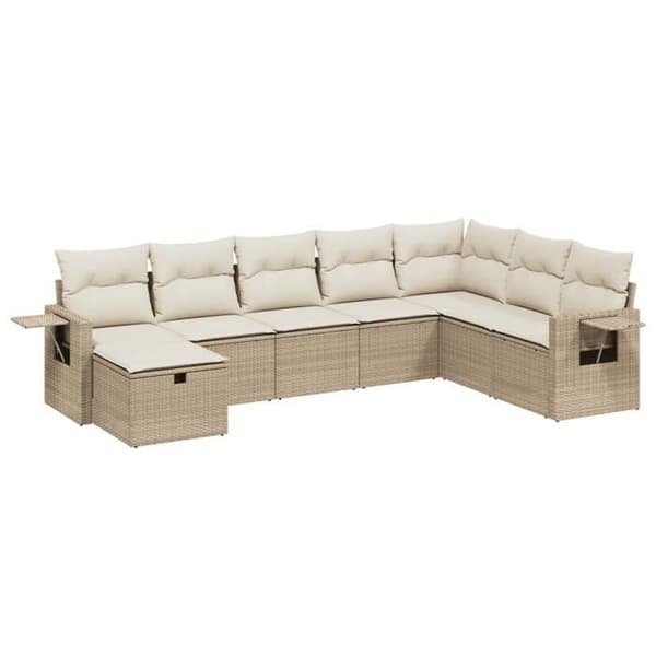 Maison Exclusive - Trädgårdsmöbler med kuddar 8 delar beige flätad resin