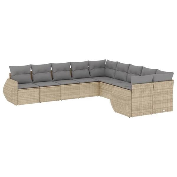 Maison Exclusive - Trädgårdsmöbler med kuddar 10 delar beige flätad resin