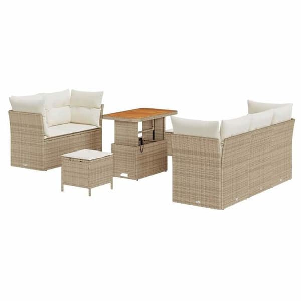 Trädgårdsmöbelset - EXKLUSIVT HUS - Modulär - Beige - Polyrotin & akacia - Justerbart bord beige