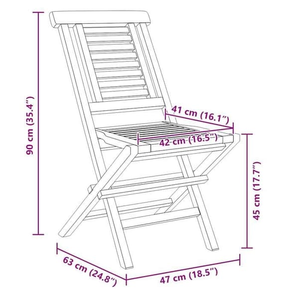 Maison Exclusive - Fällbara stolar, set om 8, 47 x 63 x 90 cm, i massivt teakträ