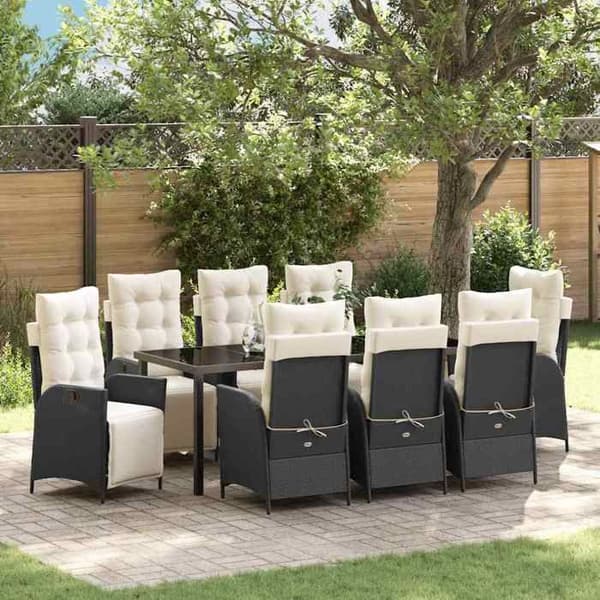 Maison Exclusive - 9 pc have spisebordssæt i sort polyrotin Svart