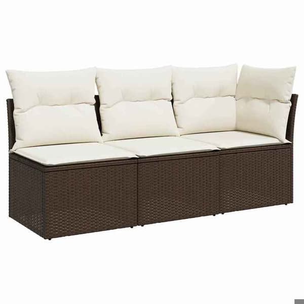 Maison Exclusive - Trädgårdsoffa med kuddar 3 platser brun flätad resin
