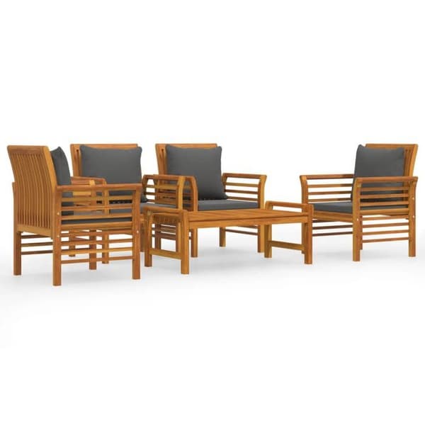 Maison Exclusive - Havegruppe med puder 5 stk Solid akacietræ
