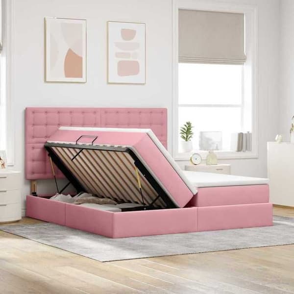 Maison Exclusive - LED förvaringssäng med madrass Rosa 200 x 200 cm Sammet Ros