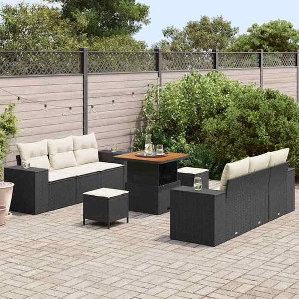 Maison Exclusive - Musta ja Kermanvärinen Poly Rattan -puutarhakalustesarja