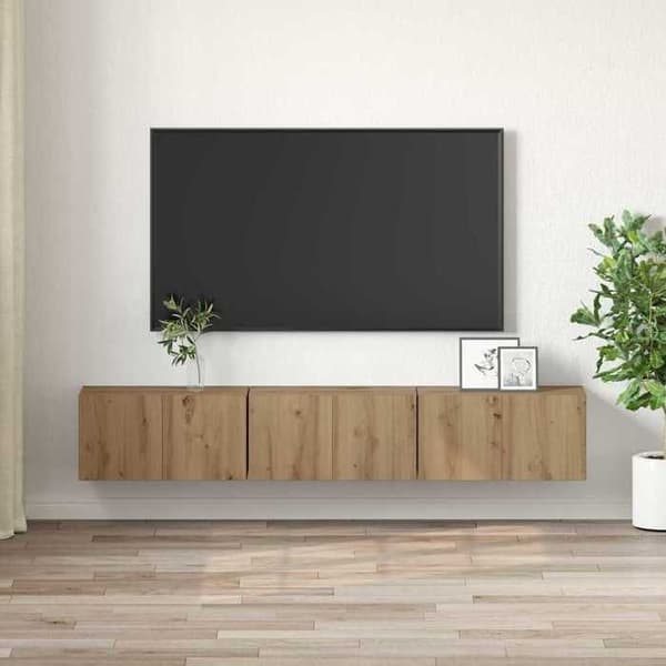 TV-möbel - EXKLUSIV HEM - Set 3 delar - Brun - Ingenjörsträ - Väggmontering brun