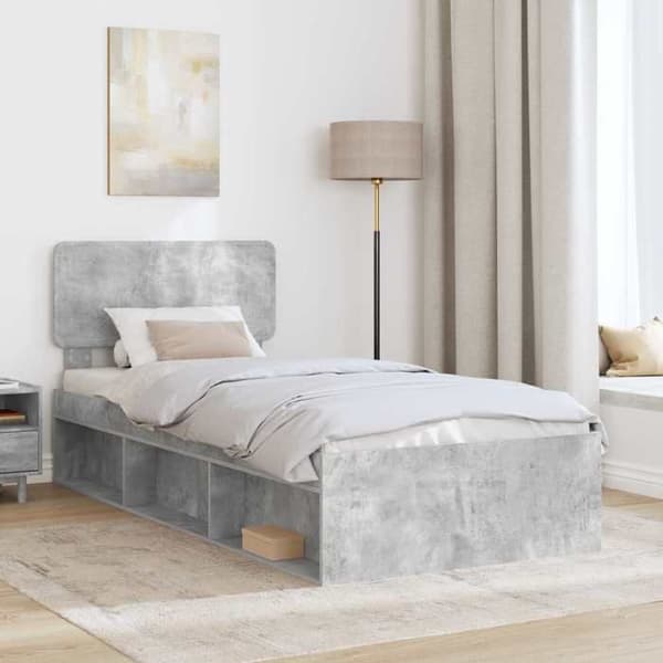 Maison Exclusive - Sängram Grå betong 90 x 200 cm Massivt trä