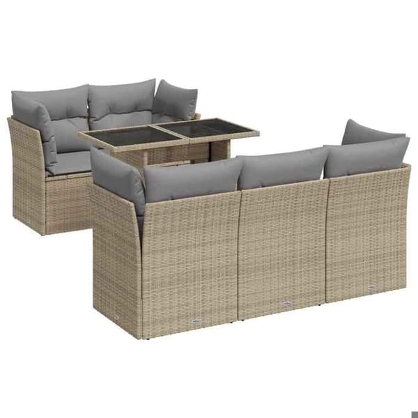 Maison Exclusive - Trädgårdsmöbler med kuddar 6 delar beige flätad resin