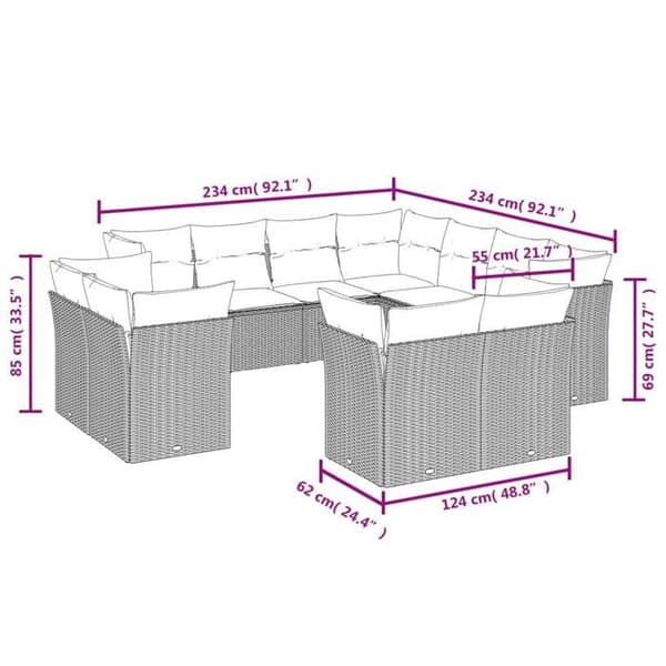 Maison Exclusive - Trädgårdsmöbler och kuddar 11 delar brun flätad resin