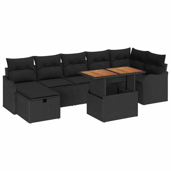 Trädgårdsmöbler - EXKLUSIVT HUS - Modulär - Svart poly-rattan - Justerbart bord - Dolda förvaringar Svart