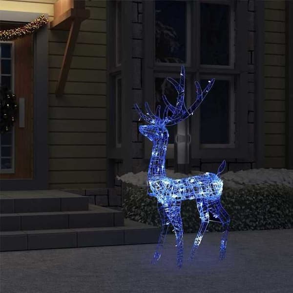 Julepynt - EKSKLUSIV HUS - Rensdyr - Akryl 128 cm - 140 blå LED - 5 m USB-kabel Blå