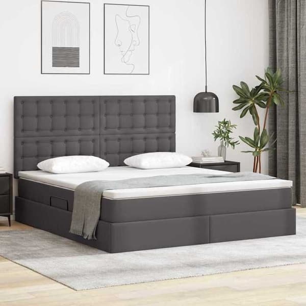 Maison Exclusive - Opbevaringsseng Grå 180 x 200 cm Syntetisk læder Grå