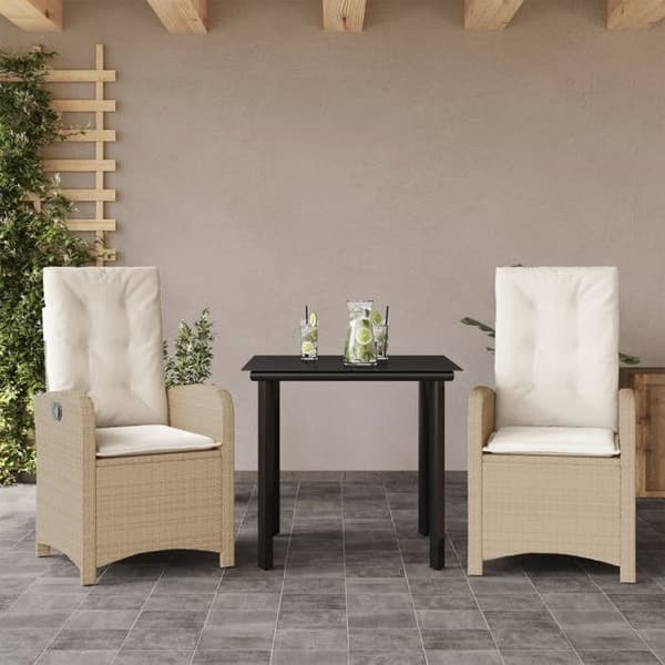 Maison Exclusive - Puutarhakalusteryhmä ja tyynyt 3 kpl Beige polyrottinki