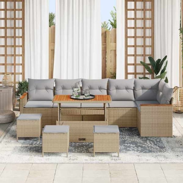 Maison Exclusive - 10 osan puutarhakalustesetti, beige polyrottinki beige