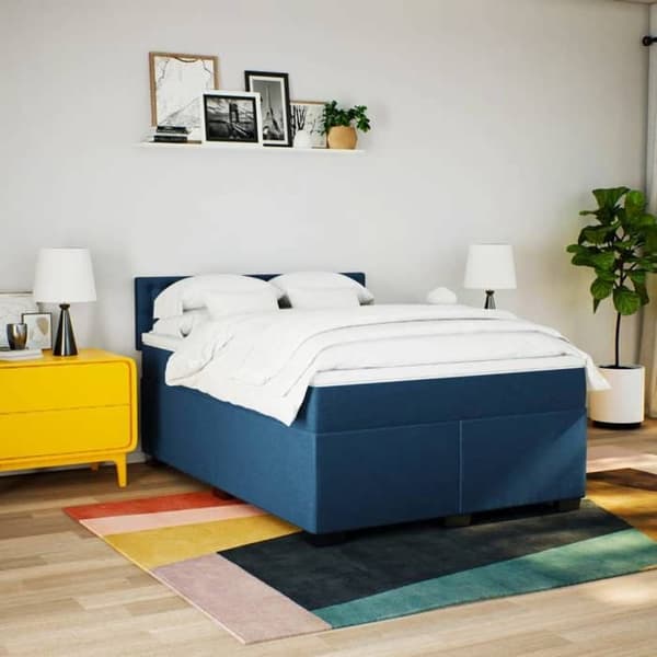 Maison Exclusive - Seng med lamelseng og madras Blå 140x200 cm Stof