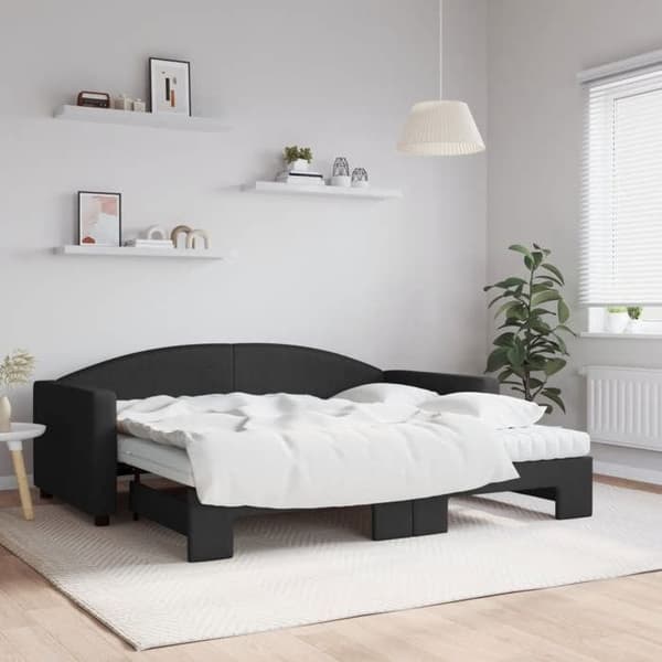 Maison Exclusive - Senge med udtræk og sort madras 90x190 cm stof