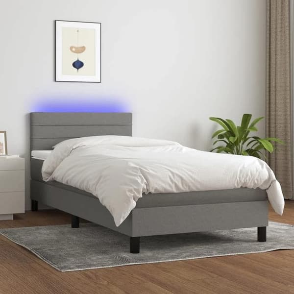 Maison Exclusive - Sengebund med lameller og madras samt LED Mørkegrå 90x190cm