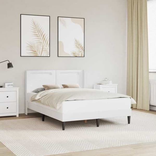 Sengestel - EKSKLUSIV HUS - 140 x 200 cm - Kunstlæder - Multifarvede LED-striber - USB-port Vit