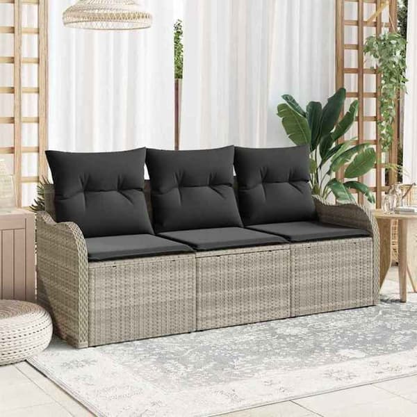 Maison Exclusive - 3-delars trädgårdsoff-set i ljusgrå polyrotting
