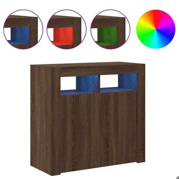 Maison Exclusive - Buffé med LED-lampor ek brun 80x35x75 cm Brun ek