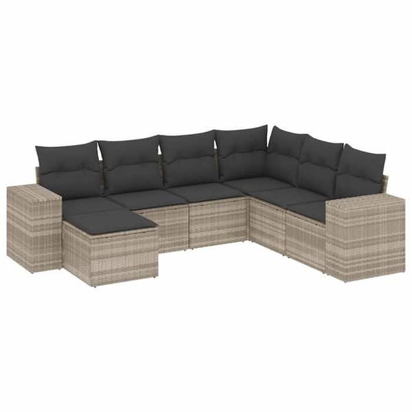 Maison Exclusive - Trädgårdsmöbler med kuddar 7 delar ljusgrå flätad resin