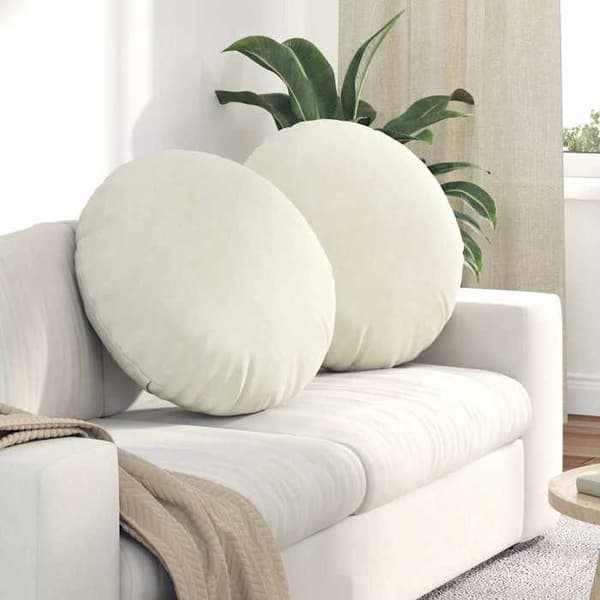 Istuinalustat - EXKLUSIIVINEN KOTI - Ø 80 x 29 cm - Kermanvärinen sametti - Polyesteritäyte - 2 kpl Grädde
