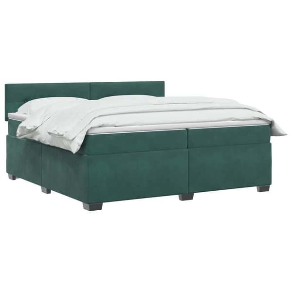 Maison Exclusive - Boxspring-sänky tummanvihreällä patjalla 200 x 200 cm Sametti Mörkgrön