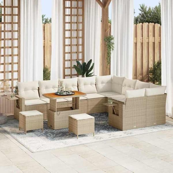 Maison Exclusive - 12 osan puutarhakalustesarja, beige polyrottinki
