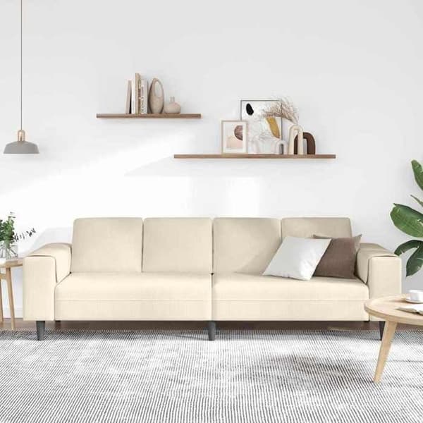 Soffa - EXKLUSIVT HUS - 250 cm - Ribbad sammet - Grädde - Svarta ben Grädde