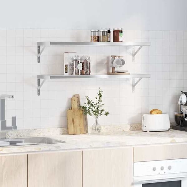 Væghylder - EKSKLUSIV HUS - 100 x 30 cm (2 stk) - Rustfrit stål - Sølvfarvet - Pladsbesparende Silver