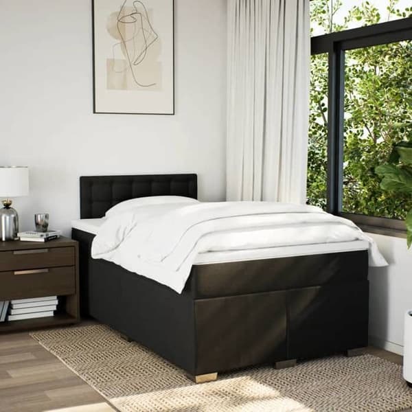 Maison Exclusive - Seng med lameller og madras Sort 120x200 cm Stof