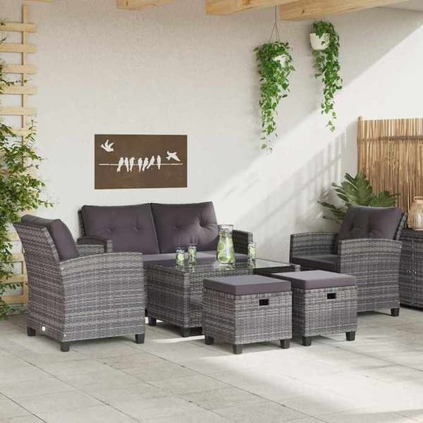 Maison Exclusive - Trädgårdsmöbler 6 delar med kuddar, flätad resin, mörkgrå