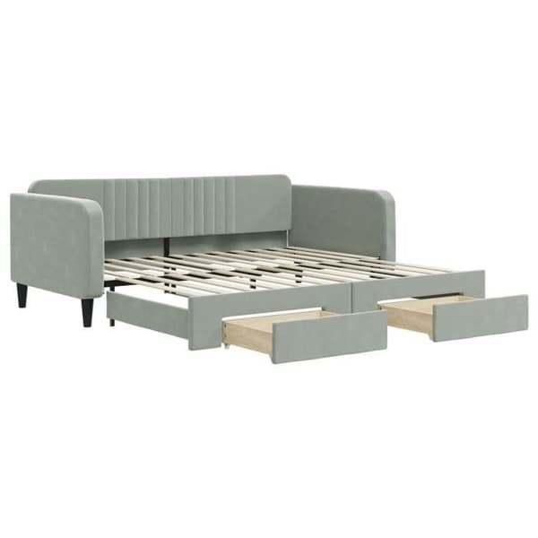 Dagseng - EKSKLUSIVT HUS - Sovesofa 100x200 - Grå velour - 2 skuffer - 2-i-1 sovesofa