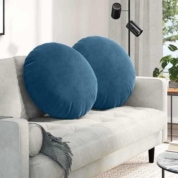 Sædehynder - EKSKLUSIV HUS - Velour - Ø 80 x 29 cm - Rund - Blå Blå