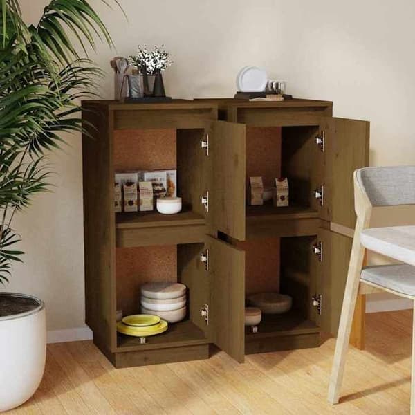 Maison Exclusive - Bufféer 2 st Mörk honung 31,5x34x75 cm Massivt furu