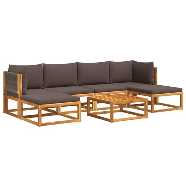 Maison Exclusive - 7-delars trädgårdsoff-set med kuddar, akaciaträ och rep.